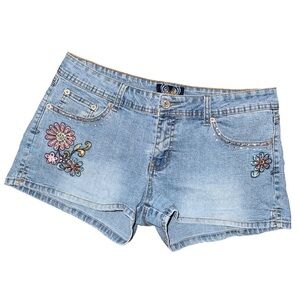 💖 Angels Micro Mini Embroidered Denim Y2K Jean Shorts